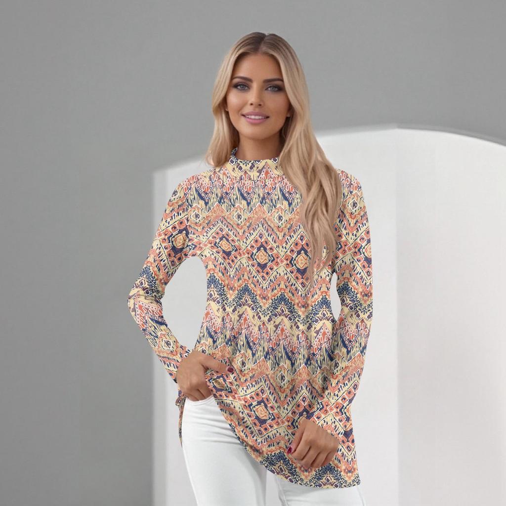 Women's Daily Casual Long Sleeve Mid Collar Top