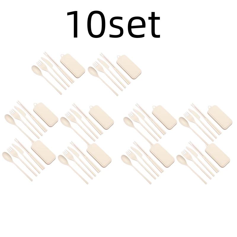 4Pcs Wheat Straw Dinnerware Set Portable Tableware Knife Fork Spoon Chopsticks Set Travel Cutlery Eco-Friendly Utensil Box