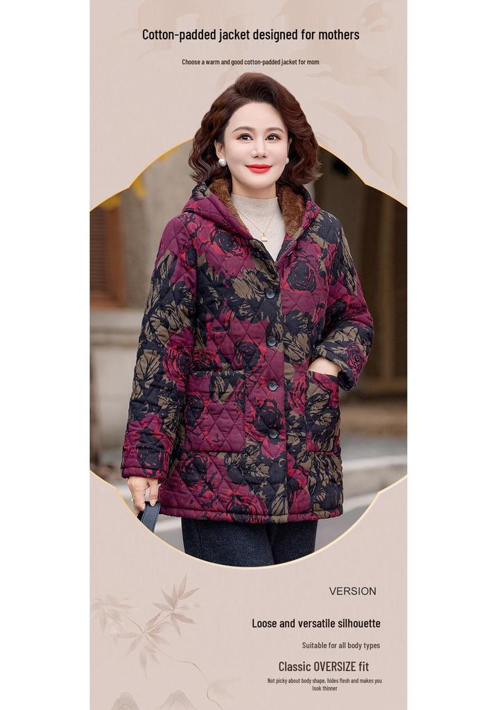 Women's Winter Hooded Fleece-Lined Cotton Jacket - Warm, Thick Coat for Middle-Aged and Elderly
