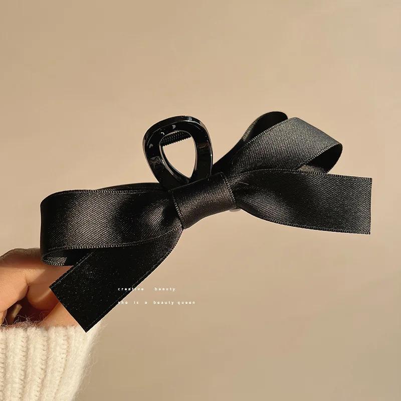Summer Accessories Black Bowknot Hair Clip for Girls Korean Style Versatile Large Hair Claw Ribbon Hairpin Woman Popular