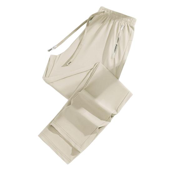 Unisex Summer Ice Silk Pants Thin Loose Straight Leg Cooling Trousers Drawstring Elastic Waist Slacks Quick-drying Solid Color Sweatpants