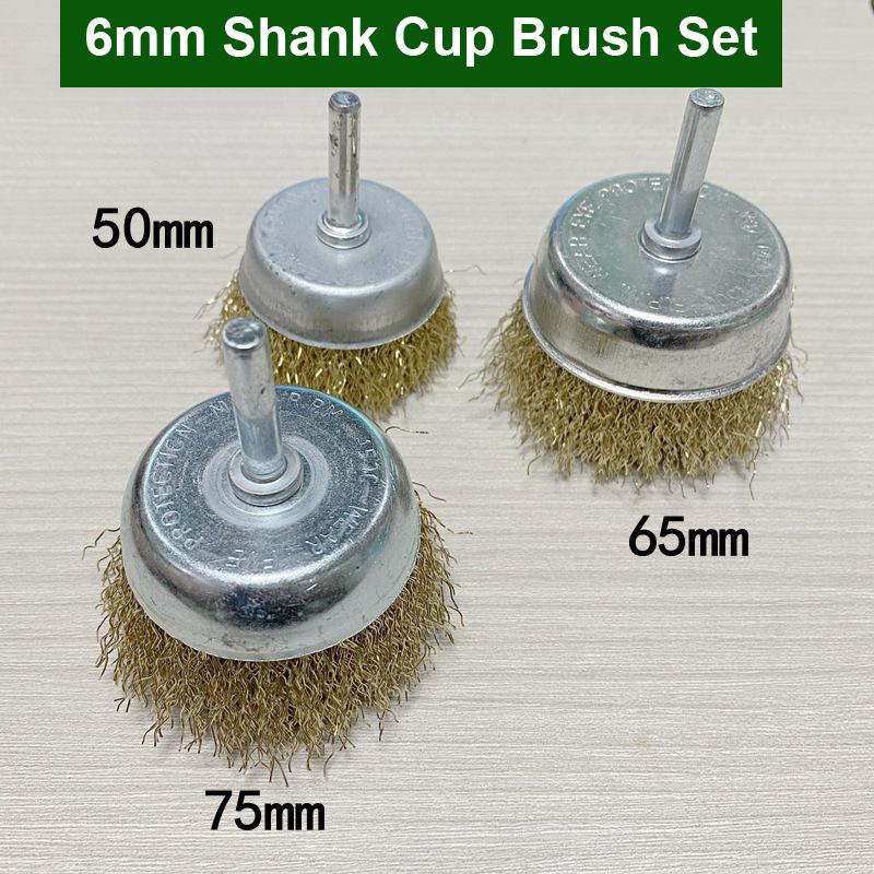 3/5/6Pcs 6mm 1/4" Shank Brass Plated Carbon Steel Wire Cup/Wheel/End Brush Drill Rotary Tools Metal Rust Removal Polishing Clean