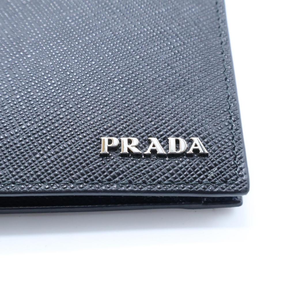 PRADA 2M0738 Saffiano Martic Leather Bifold Wallet with Coin Pocket blackUsed