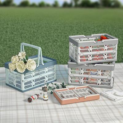 Thickened Folding Storage Basket Large Capacity Stackable Portable Picnic Basket Hollow with Handle Plastic Storage Box