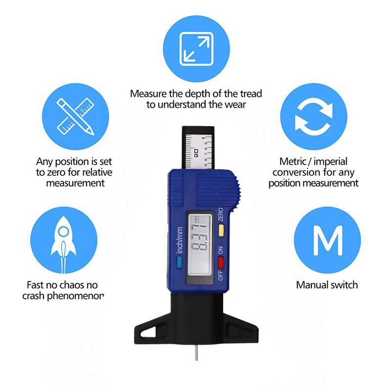 Digital Car Tyre Tire Tread Depth Gauge Meter Auto Tire Wear Detection Measuring Tool Caliper Thickness Gauges