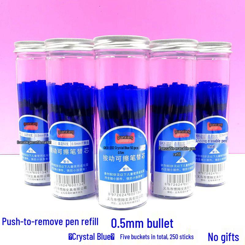 Press To Advance Friction Erasable Gel Pen Refill, 0.5mm Bullet Tip, Crystal Blue Black