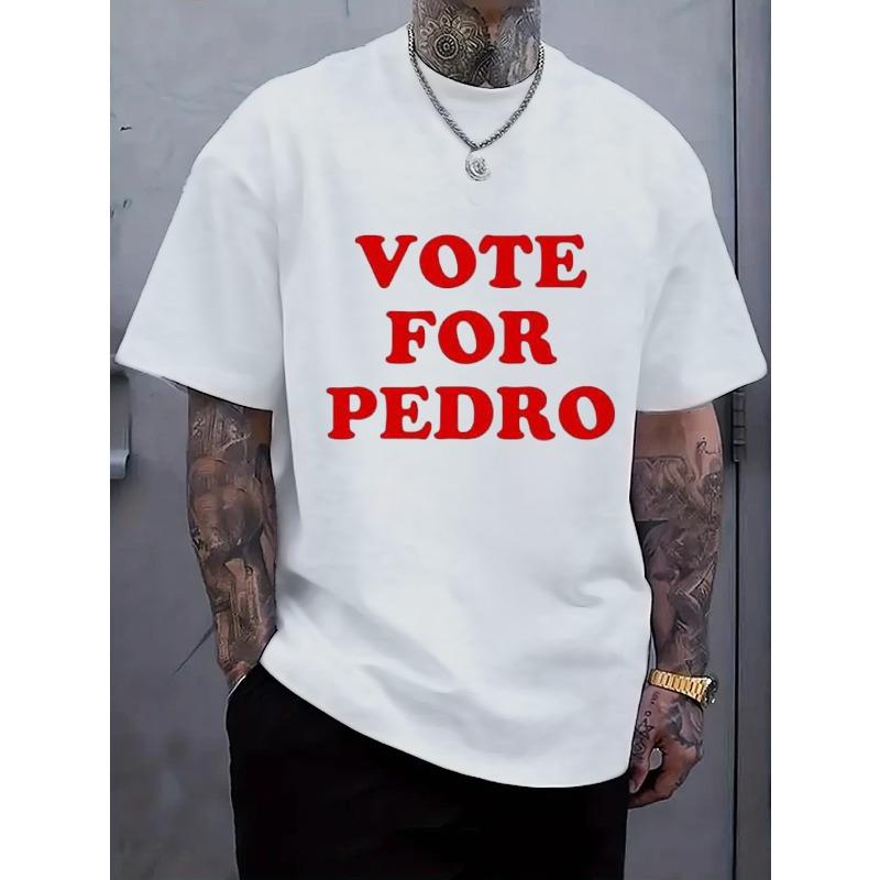 

Мужская белая футболка с круглым вырезом, европейский размер, с принтом красного текста VOTE for PEDRO - Повседневная уличная одежда для ежедневного ношения и мероприятий, Хлопок, Коллекция S белый