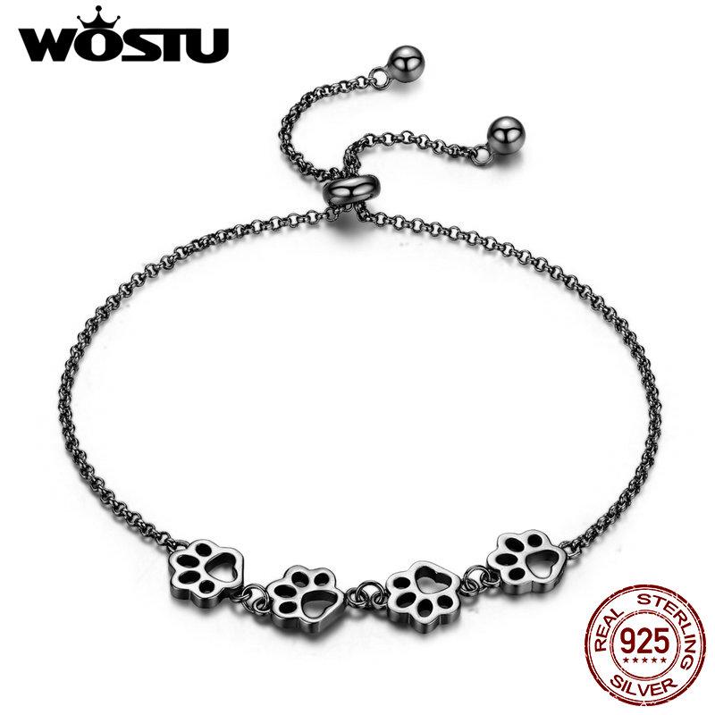 

WOSTU модные браслеты из стерлингового серебра 925 пробы с цепочкой и звеньями для собак и животных для женщин D чёрный