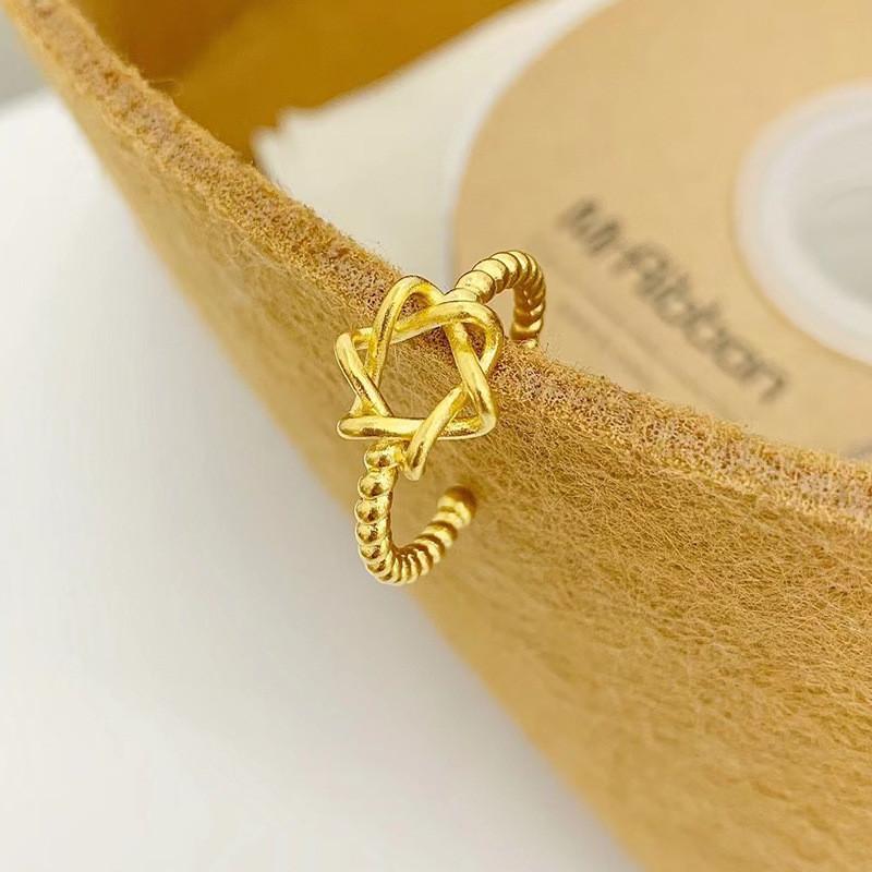 Elegant Vietnamese Gold Plated Six Pointed Star Ring For Women Adjustable Fashion Jewelry