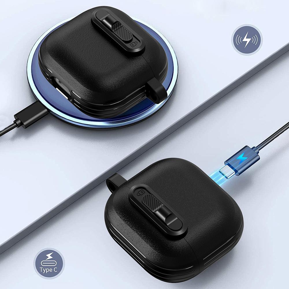 For AirPods 4 Protective Case Lock Buckle Switch TPU + PC Wireless Earphones Cover with Carabiner