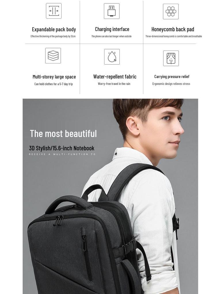 Men's Expandable Oxford Cloth Laptop Backpack - Large Capacity & Multifunctional for Business Travel