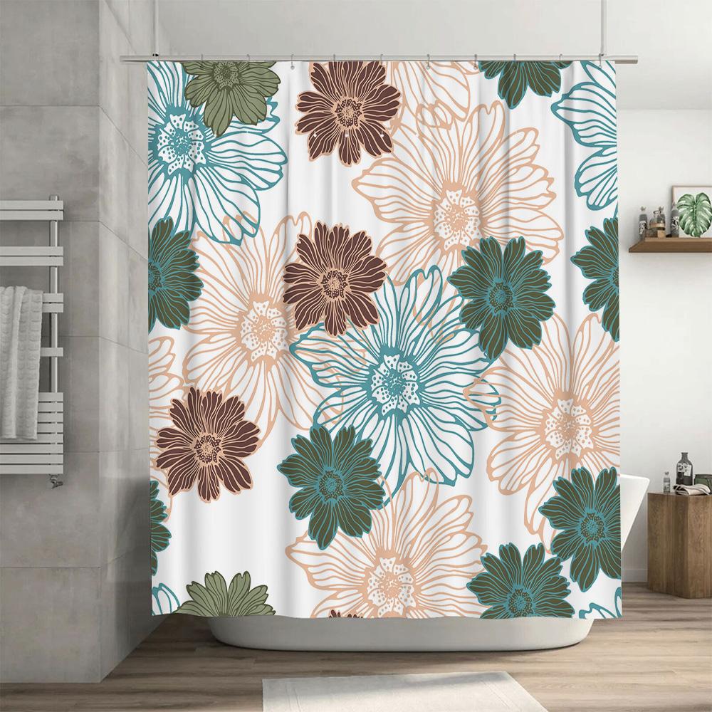 Floral Printed Shower Curtain White Green Brown Blue Pink Flowers Waterproof Bathroom Decor Bath Mat Set For Home Living Room 72