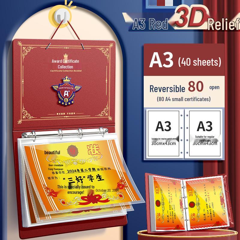 Student Certificate and Document Book - Thick A4/A3/A5 Storage for Test Papers and Honors