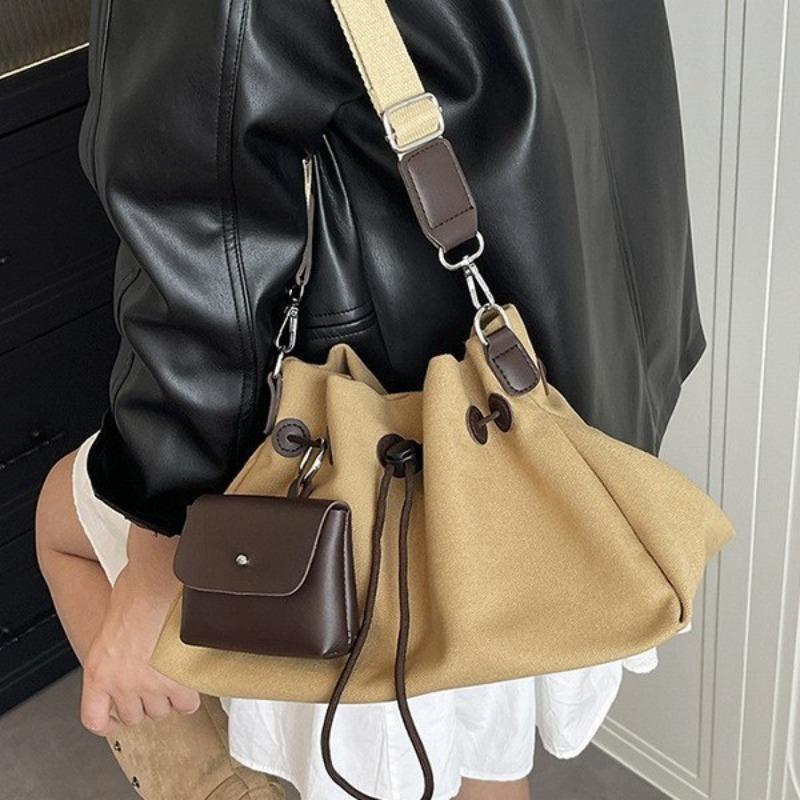 Retro drawstring shoulder bucket bag women's summer casual versatile large-capacity messenger bag tide