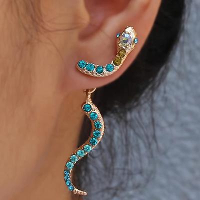 Blue Rhinestone Snake Ear Jackets - Creative Punk Style Earrings for Women