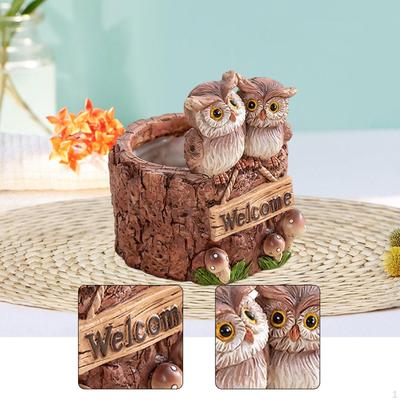 Resin Owl Planter Pot Flowerpot Decorative Cute Creative Small Bonsai Ornament for Outdoor