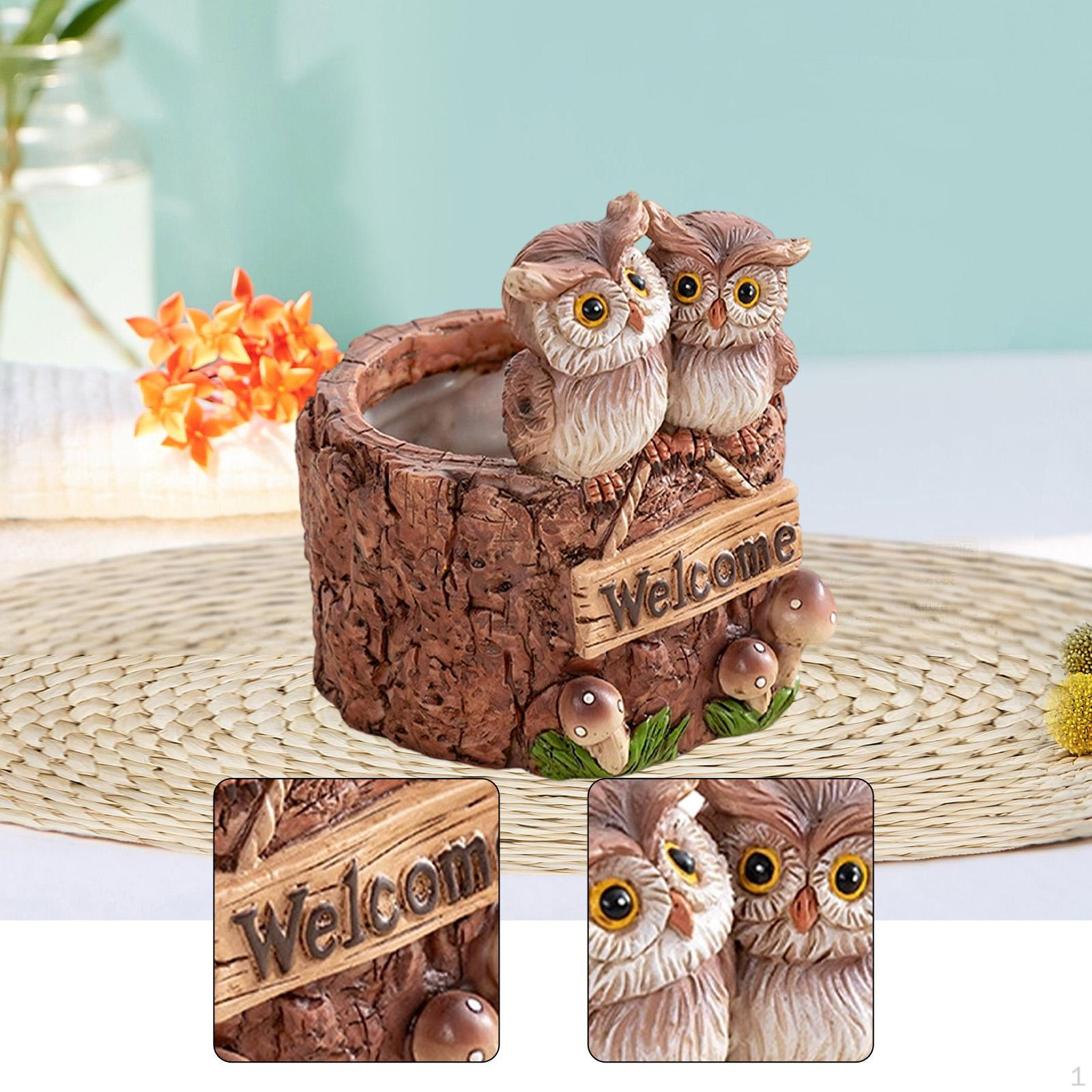 Resin Owl Planter Pot Flowerpot Decorative Cute Creative Small Bonsai Ornament for Outdoor