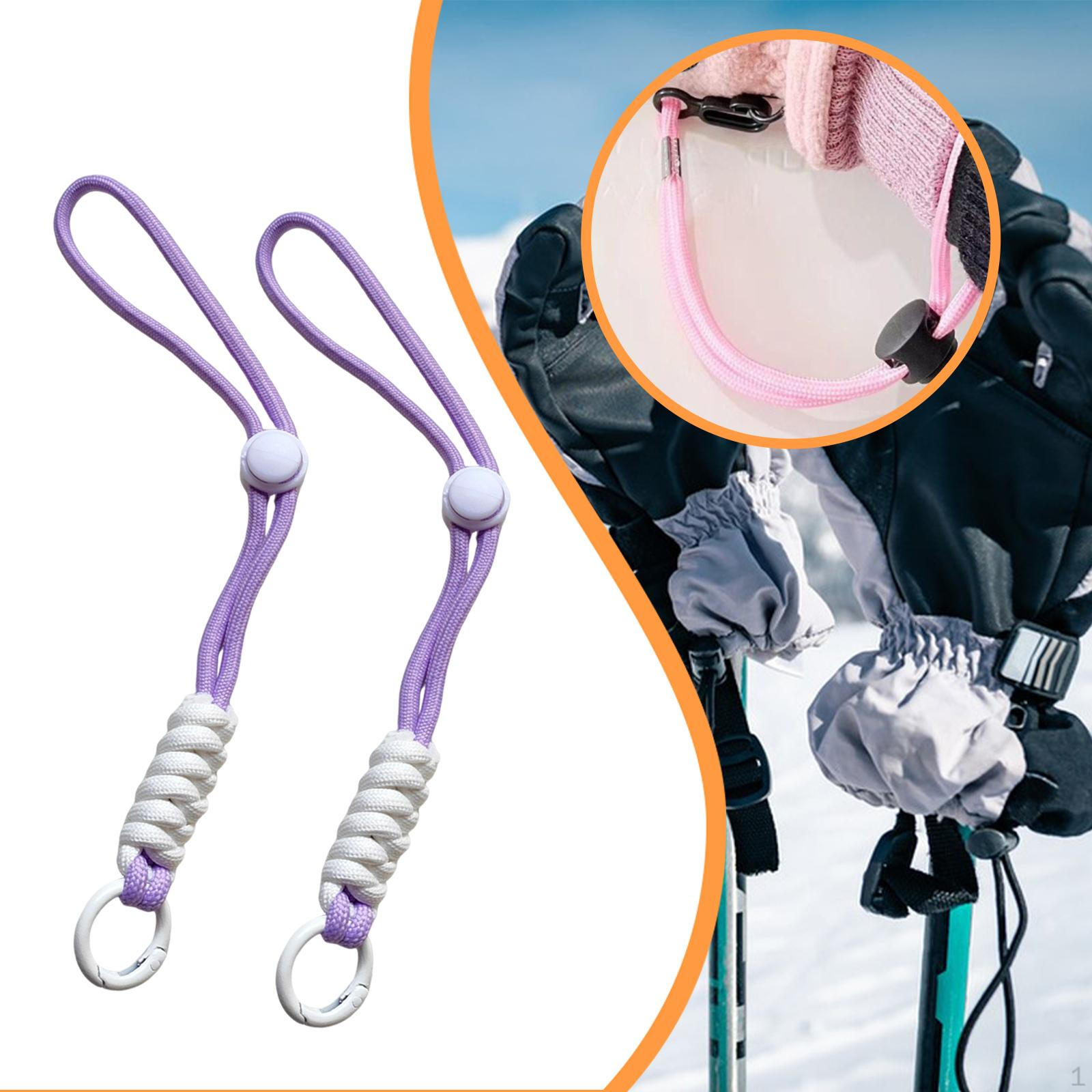 2 Pieces Ski Gloves Wrist Straps Anti Loss Lanyard Convenient Adjustable Hand Strap Purple White