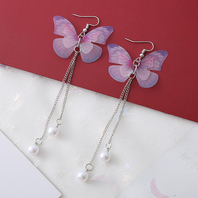 Purple Tassel Butterfly Pearl Earrings: Bold and Elegant Design