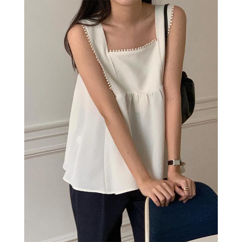 

Корейская мода Свободные топы без рукавов с квадратным вырезом Женские летние элегантные однотонные лоскутные топы с открытыми плечами Женский дизайн Шикарные тонкие кисточки Камзол