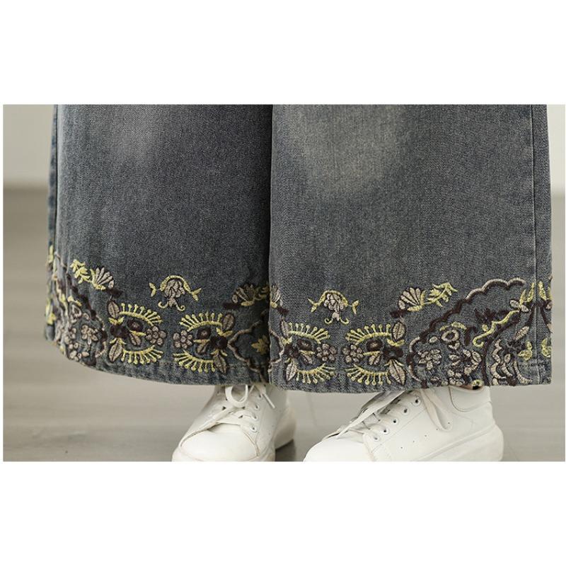 DIMANAF 2025 Plus Size Women Jeans New Long Pants Loose Denim Trousers Big Size Casual Embroidery Autumn