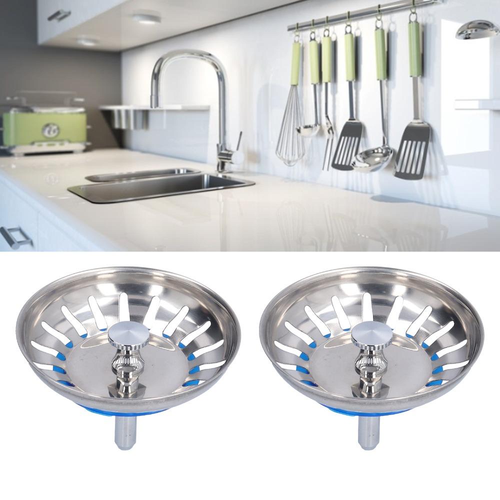2 Pack Anti Clog Kitchen Sink Strainer 304 Stainless Steel Drain Plug Basket Rod Standard Drain