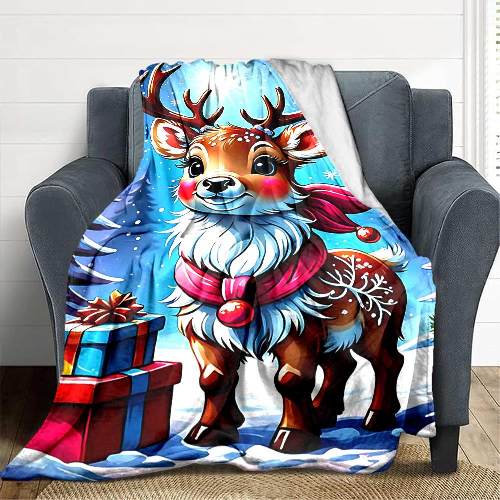 1pc Christmas deer Blanket Lightweight Flannel Blanket Throw Blanket For Sofa, Bed, Travel, Camping, Livingroom, Office yy251015140 75x90cm
