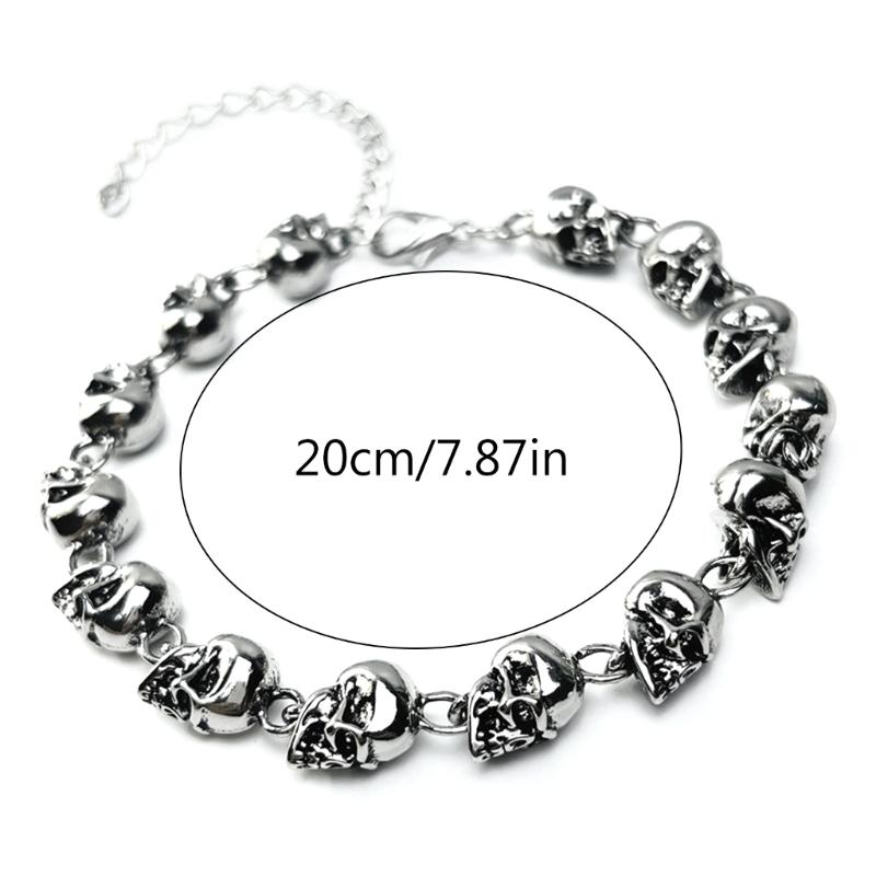 Men Gifts Skull Charms Bracelet Chain Bracelets Skull Head Shape Bangles Punk Style Skull Beaded Bracelet Alloy Material