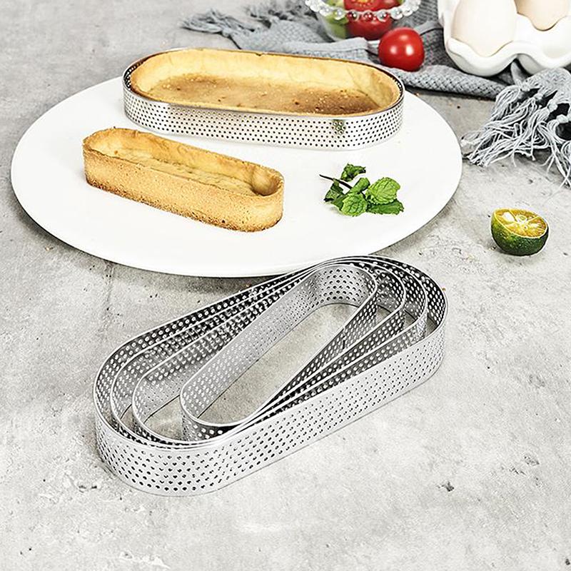 1pcs Perforated Cake Mousse Mold Cookies Cutter Oval Muffin Tart Rings Stainless Steel Cake Mold Pastry Quiche Baking Mold