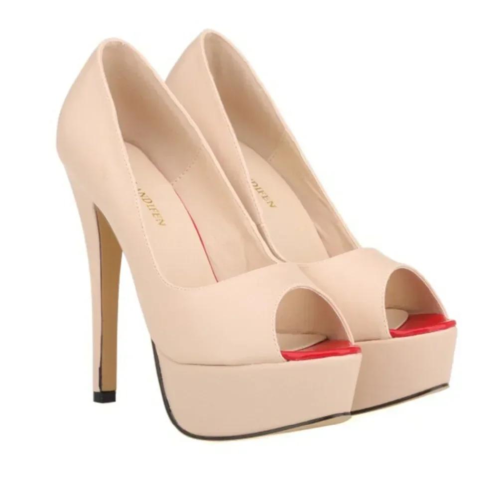 Large Size Women's Sexy Pumps Stilettos Fashion Matte Leather 14cm Platform High Heels Open Toe Party Nighclub Wedding Shoes