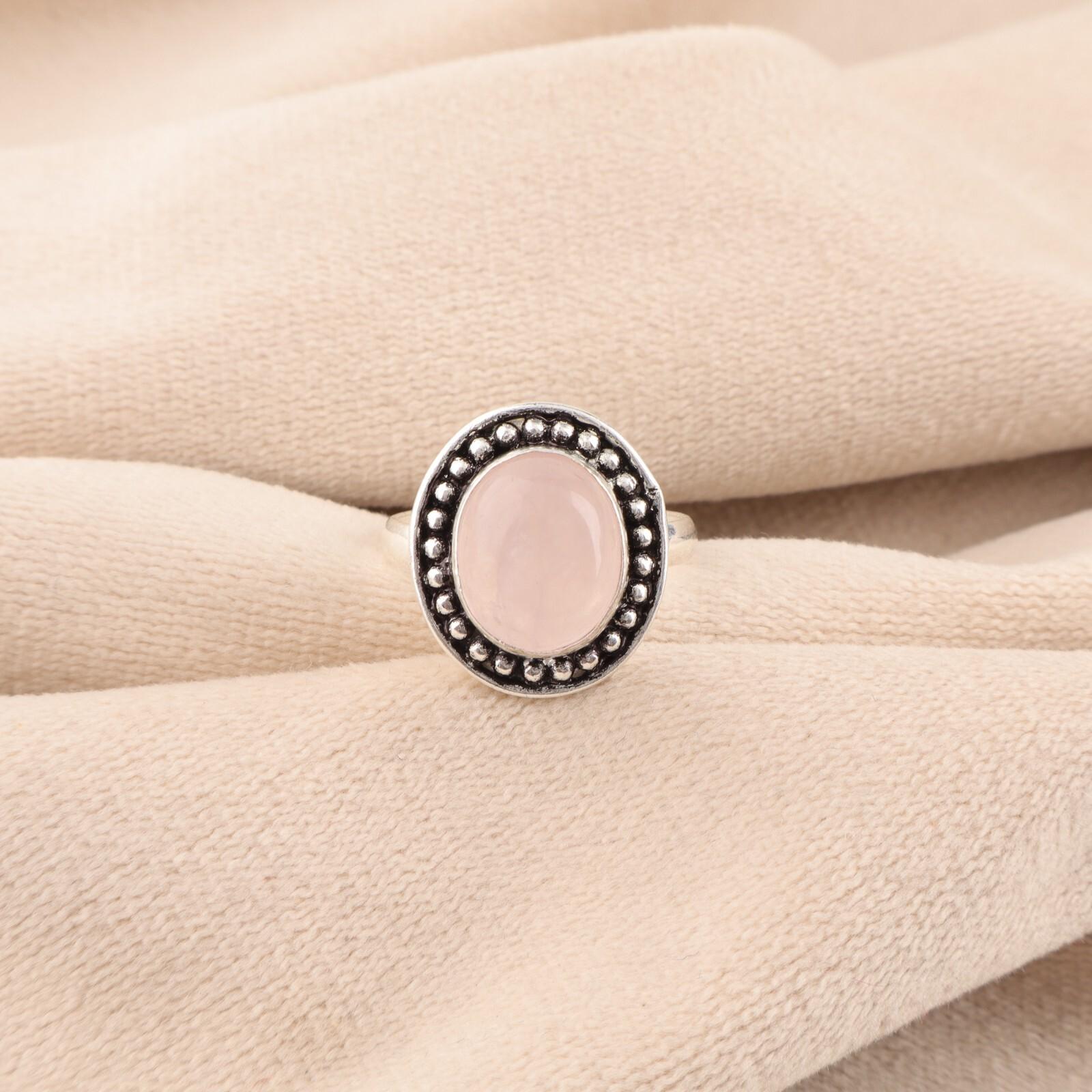 

Rose Quartz Gemstone 925 Sterling Silver Jewelry Handmade Ring Valentines Gift RR-62-34 13