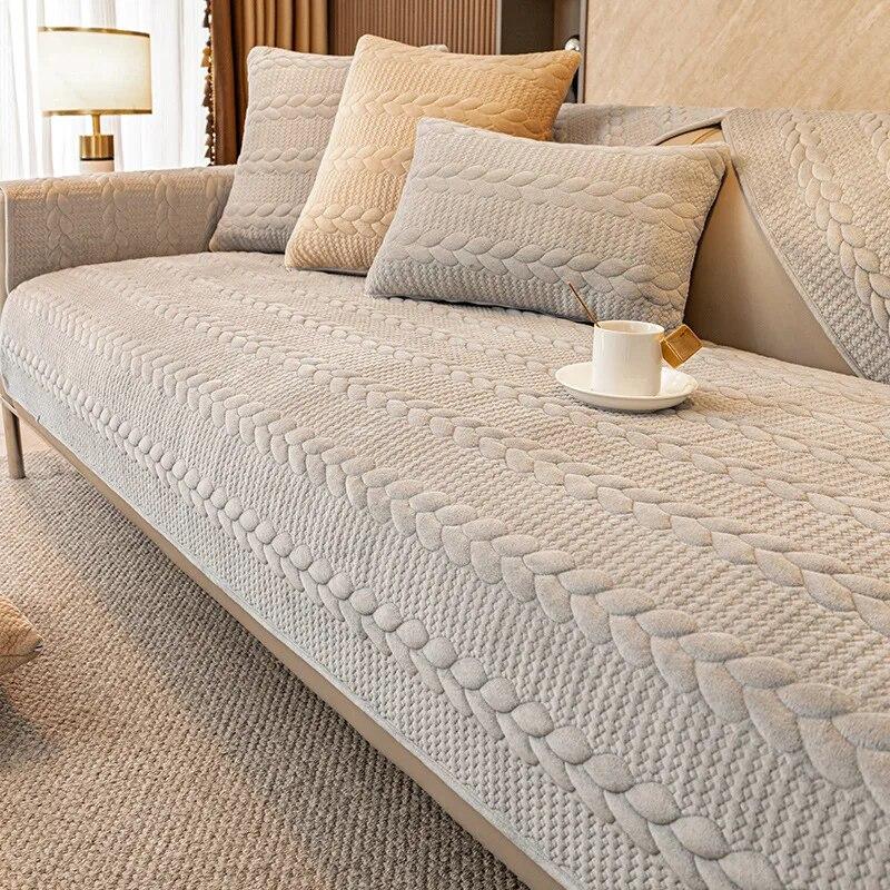 

Плюшевые чехлы для диванов в скандинавском стиле с 3D рисунком для гостиной, зимние однотонные жаккардовые чехлы для диванов, нескользящие L-образные диванные подушки 70x120cm 1pcs