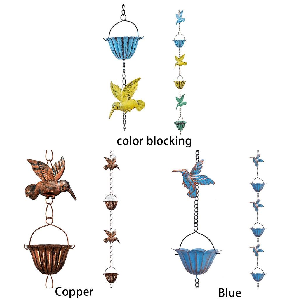 7.87Ft Hummingbird and Cup Rain Chains for Gutters Decorative Rain Chain Replacement Downspout for Gutters Eaves Drainage