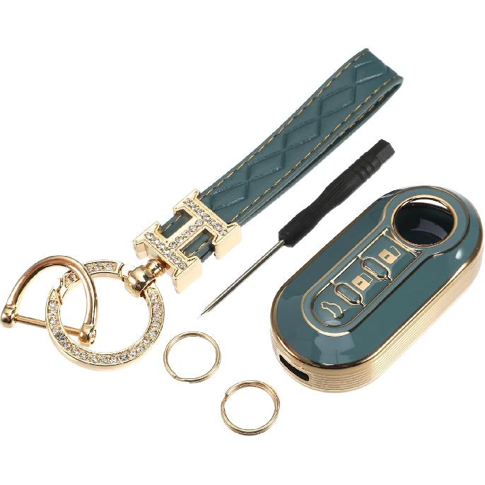 

Key Fob Cover Kit Compatible for Fiat 500 500C, 3 Button Gold Tone Edge Fashion Soft TPU White Remote Keyless Smart Key Fob Case Protection Shell синий