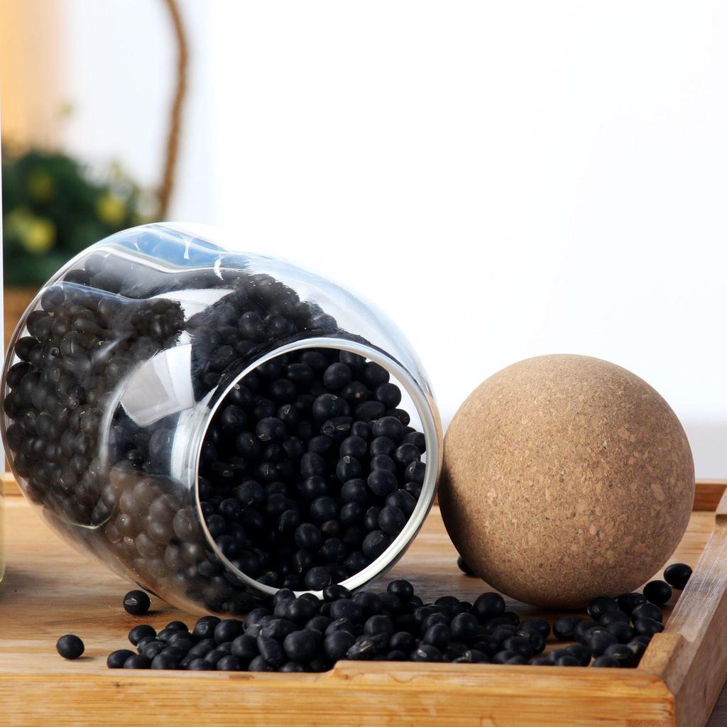 Spherical Cork-Sealed Glass Storage Jar for Cereal