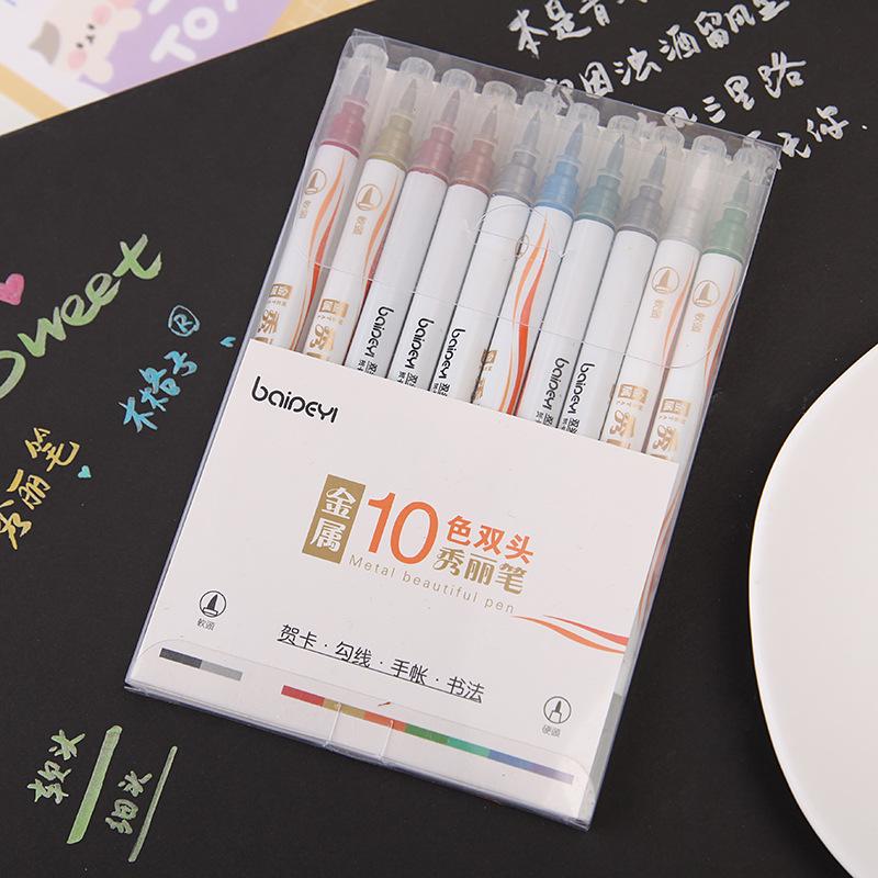 

10 шт акварельных ручек, двухсторонние маркеры, 10 цветов, ручки на масляной основе 10 PCS