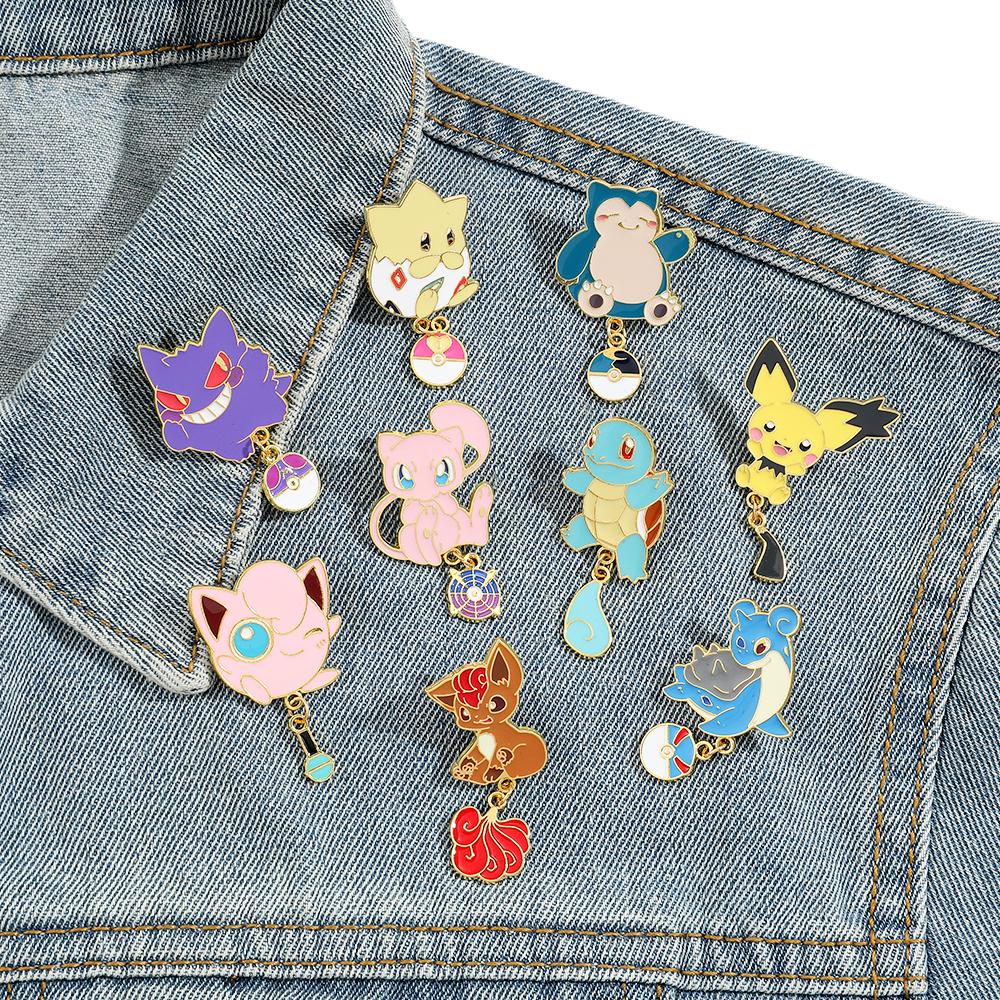 Emaille-Anstecker Set - Niedliche Pikachu Schiggy Glumanda Anstecknadeln für Rucksäcke, Jacken - Anime Cartoon Abzeichen Geschenk für Fans