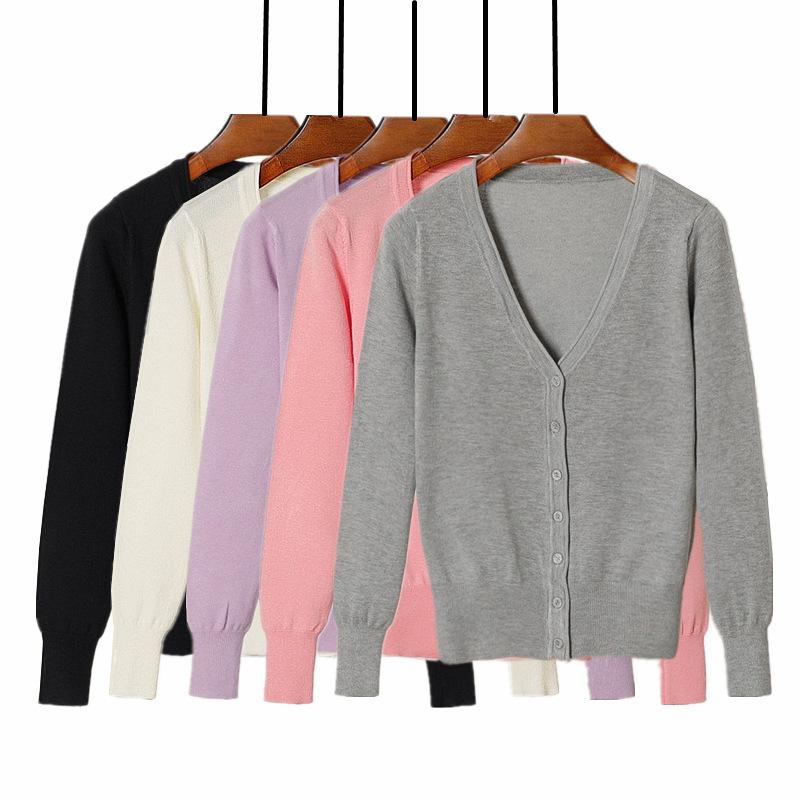 Women's Spring and Fall Cropped Cardigan Clothing Blouses Long Sleeve Korean Knitted Sweater