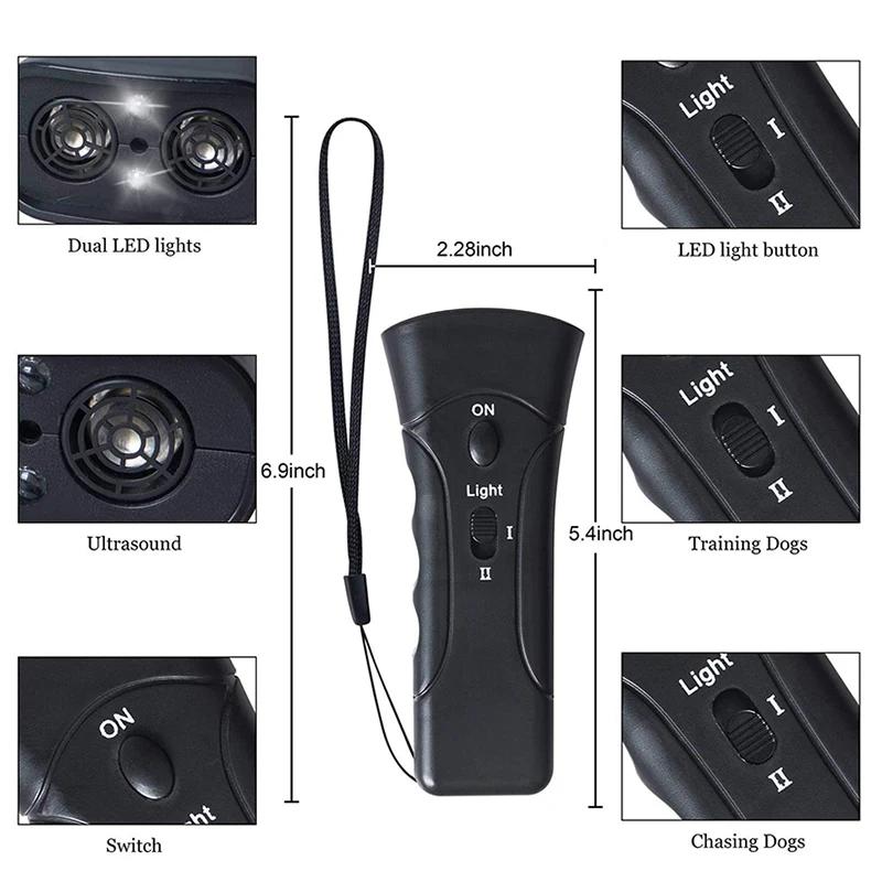 Ultrasonic Dog Repeller LED Flashlight Pet Chaser Training Equipment Double Head Anti Barking Device Dog Supplies German Shepher