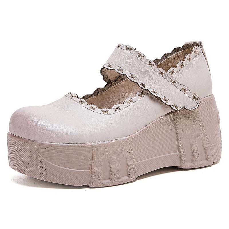 Fashion GKTINOO 2025 Autumn New Genuine Leather Comfortable Thick Soled Shoes Wedges Heel Pumps Soft Soled Women's Flat Platform Shoes