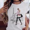 Women's Top Urban Girl Printed Casual White Cute Simple Retro Front Shoulder Pure Cotton Short Sleeved T-Shirts Women’s
