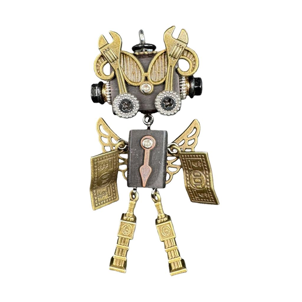 Handmade Punk Robot Pendant Zinc Alloy Black Nickel Pin Love Hammer Shovel Axe Microphone Badminton Racket Keychain Necklace