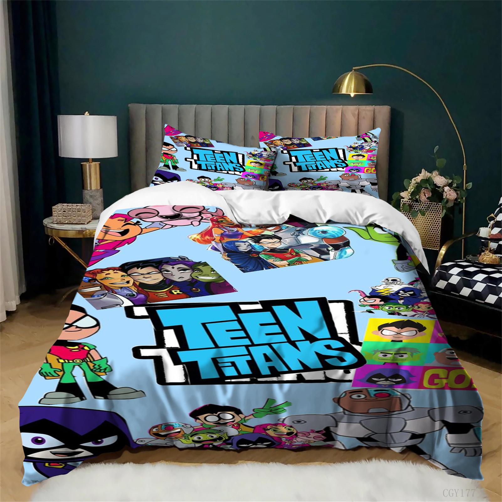 3 Pieces Teen Tit-ans Go Duvet Cover Set Twin Cartoon Bedding Set Lightweight Comfortable Quilt Cover for All Season 135x200cm
