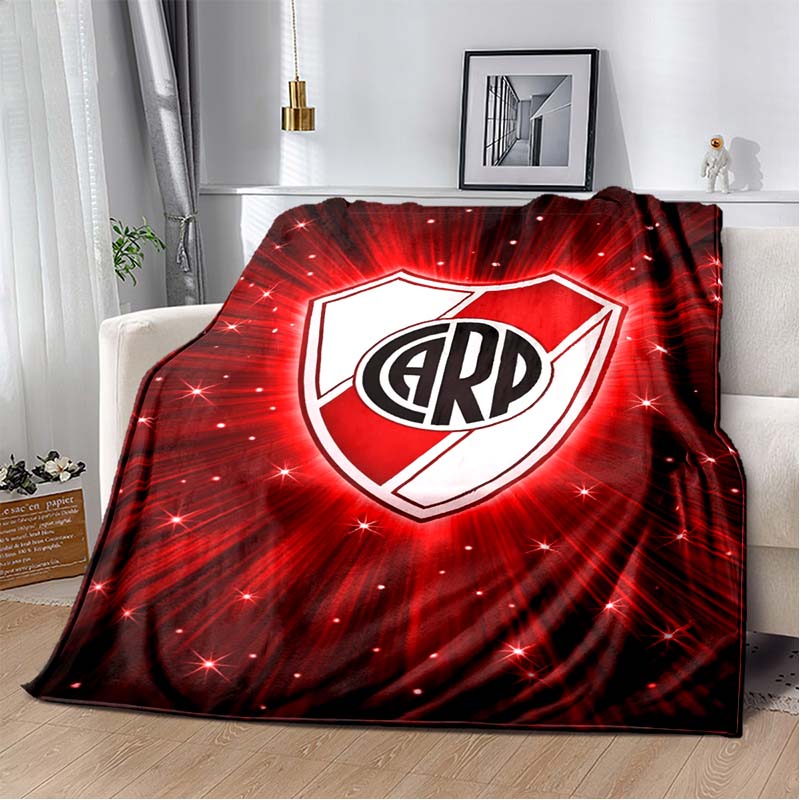 River Plate FC Red Background Vertical Black Stripe Shield Crest Flannel Blanket Argentine Football Throw Blanket Sports Fan Bedroom Warm Sofa Cover