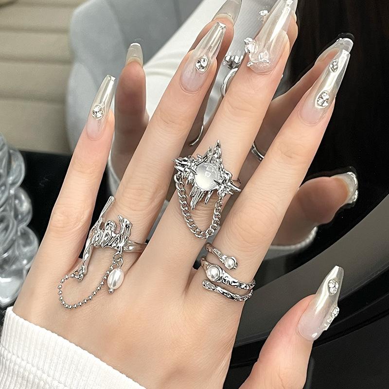 Vintage Irregular Zircon Open Ring for Women Men Punk Gothic Sliver Color Crystal Adjustable Couple Rings Y2K Egirl Zircon Gifts