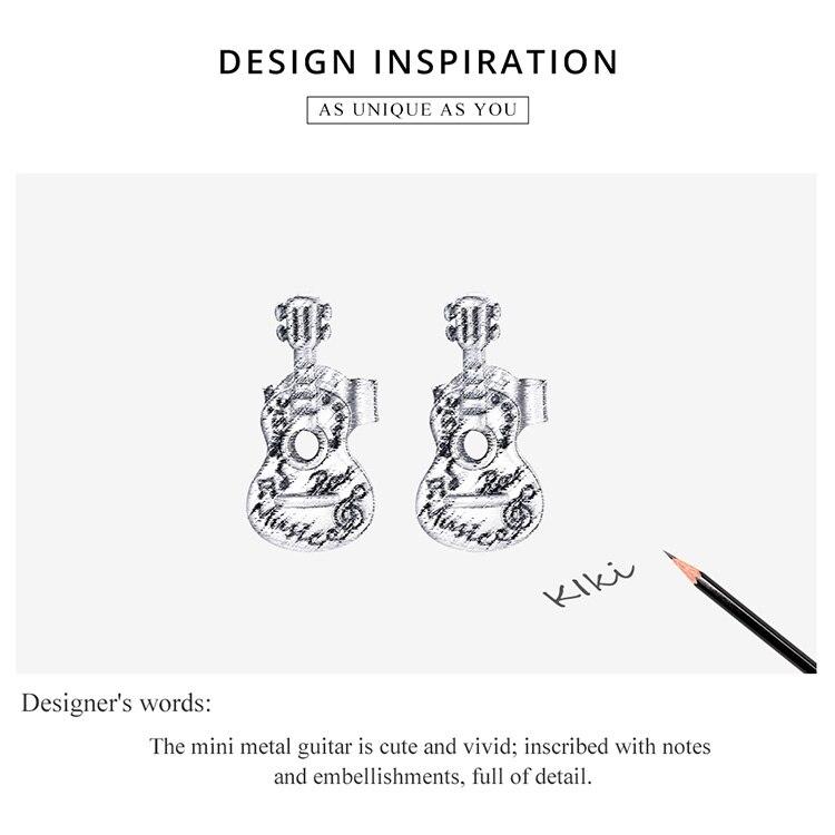 Bamoer 925 Sterling Silver Vintage Guitar Earrings Musical Instrument Earrings Melody Personality Jewelry for Women Jewelry Gift