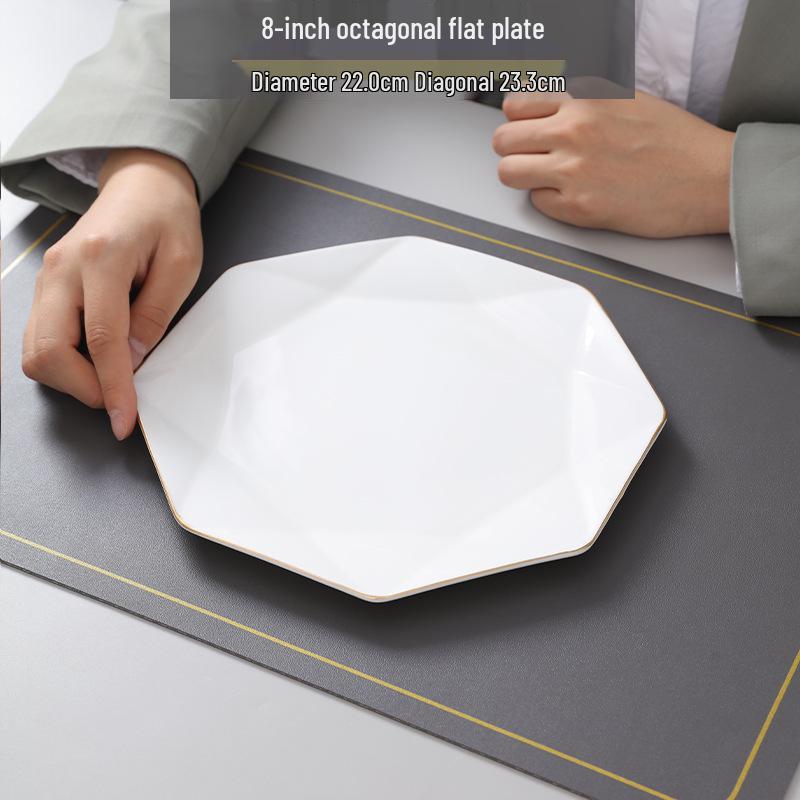 Gold Rimmed Jingdezhen Bone China Flat Plate - Elegant Ceramic Dinnerware for Home & Restaurant
