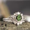 Elegant Floral Ring: Silver Crown with Green Zircon Branch Design for Couples