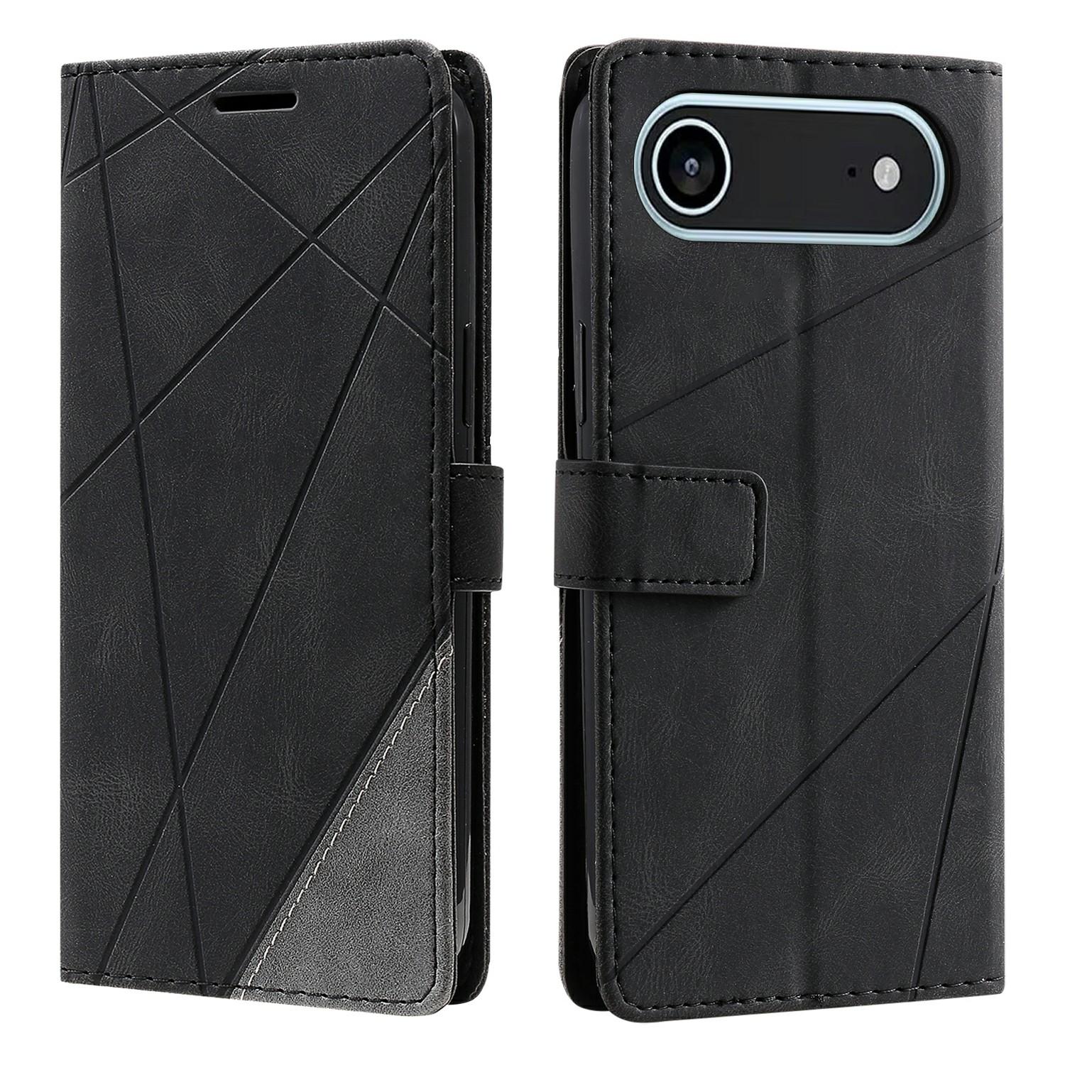 For iPhone Air Case Imprinted Lines PU Leather Splicing Wallet Phone Cover C