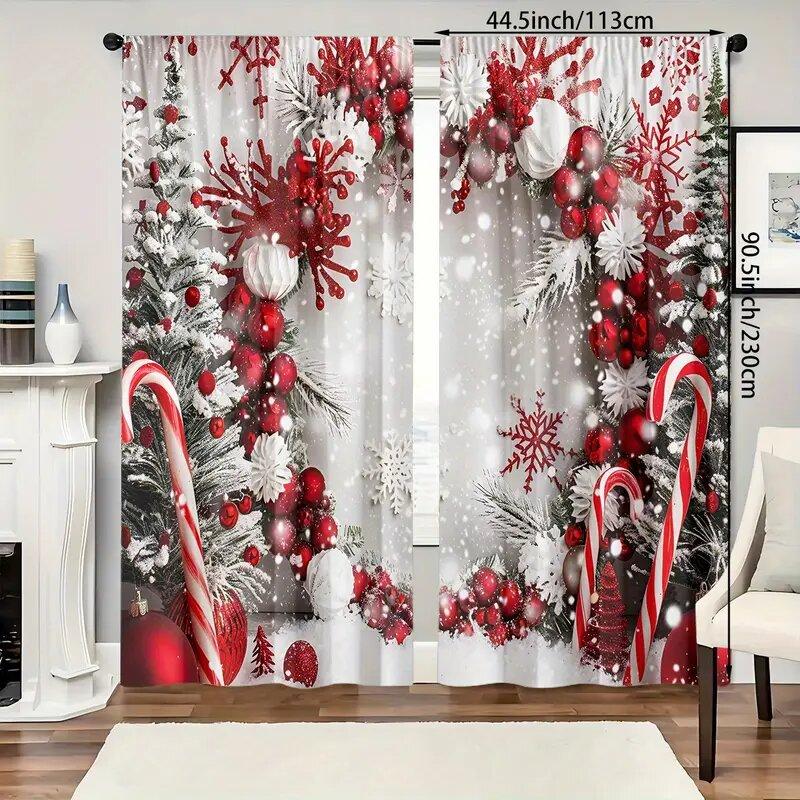2 Pcs Christmas decorative  print curtains,suitable for bedroom,living room kitchen decoration,home decoration,window decoration